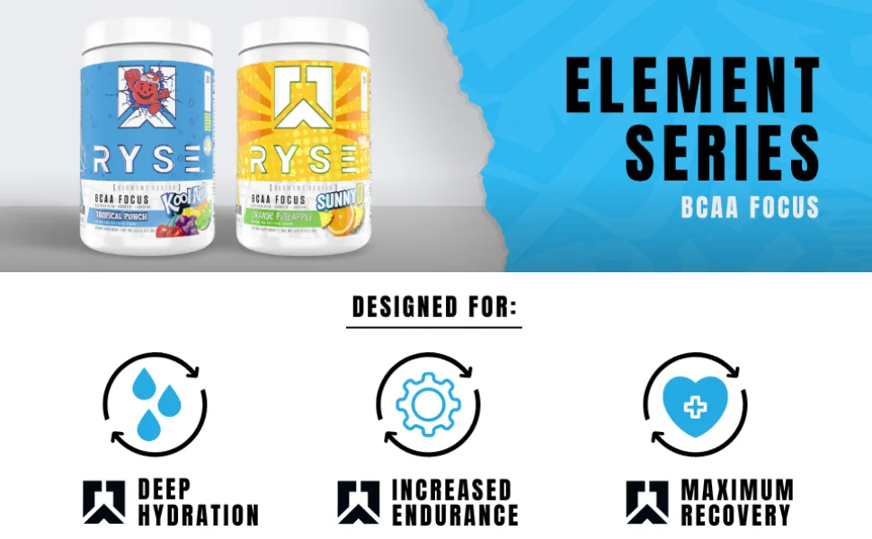 Ryse Element Series BCAA Focus | Hydrate, Focus, Recover | Designed for Versatility | with BCAAs, Caffeine, & Electrolytes | 30 Servings (Tropical Punch) - bcaa focus