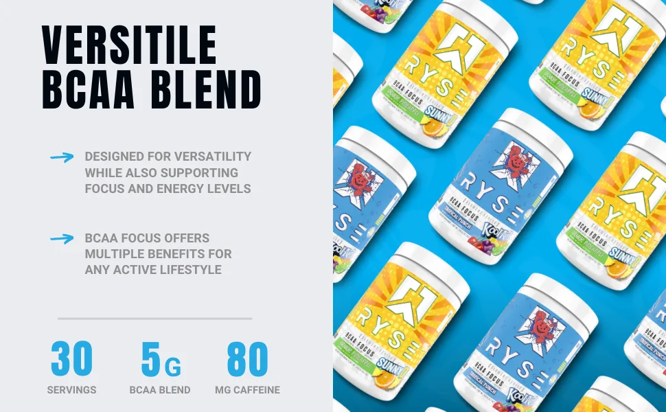 Ryse Element Series BCAA Focus | Hydrate, Focus, Recover | Designed for Versatility | with BCAAs, Caffeine, & Electrolytes | 30 Servings (Tropical Punch) - bcaa focus