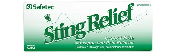 Safetec Sting Relief Wipe, 150 ct. Box (20 Boxes/case) 150 Count (Pack of 1) - Sting Relief Wipes 150 Count