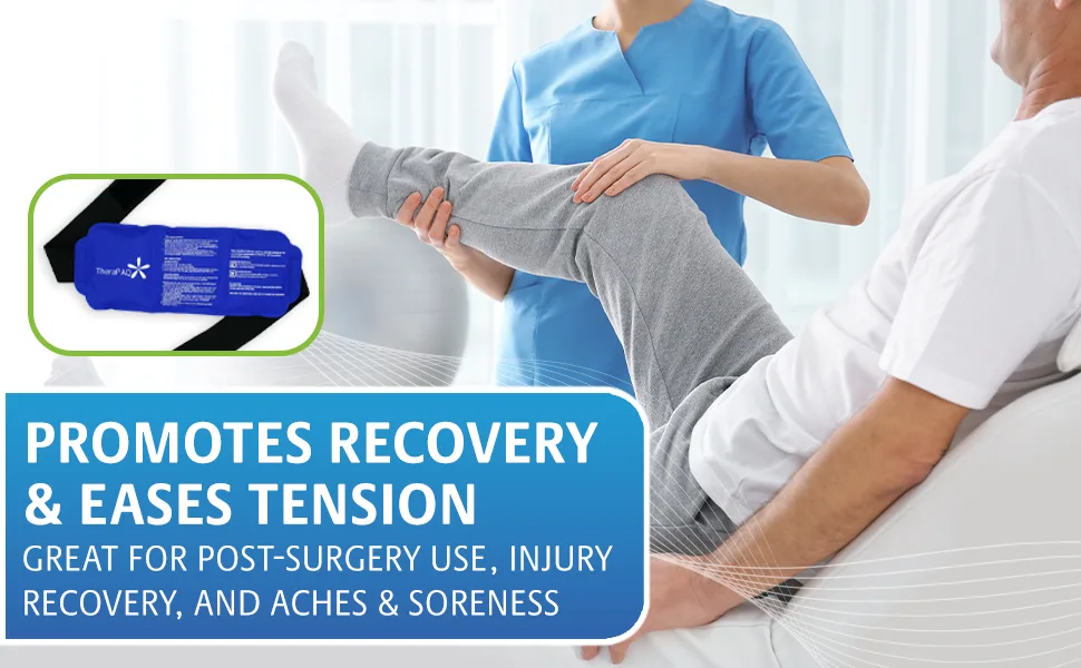 TheraPAQ Ice Packs for Injuries Reusable Version - Adjustable 14 x 6 Inch Hot and Cold Gel Pack w/Adjustable Strap for Shoulder, Knee, Back, Ankle, and Foot Discomfort - Sports Therapy and Recovery Gel Pack & Flexible Strap - Promotes recovery and eases tension. Great for post-surgery use, injury recovery, and aches/soreness