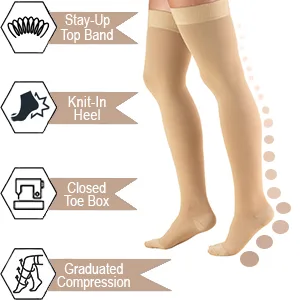 Truform 30-40 mmHg Compression Stockings for Men and Women, Thigh High Length, Dot-Top, Closed Toe, Black, Large Black Large (1 Pair) - product information 4