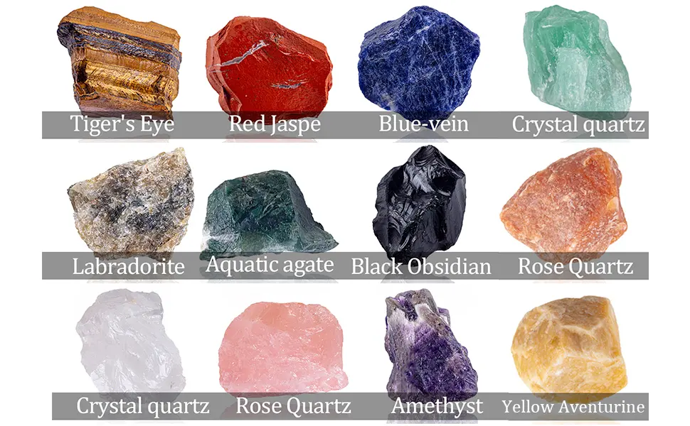 UFEEL 3 lbs Bulk Rough Stone Mix - Large 1" Natural Raw Crystals for Tumbling, Cabbing, Polishing, Wire Wrapping Multiple Color 3 LB - list for stones