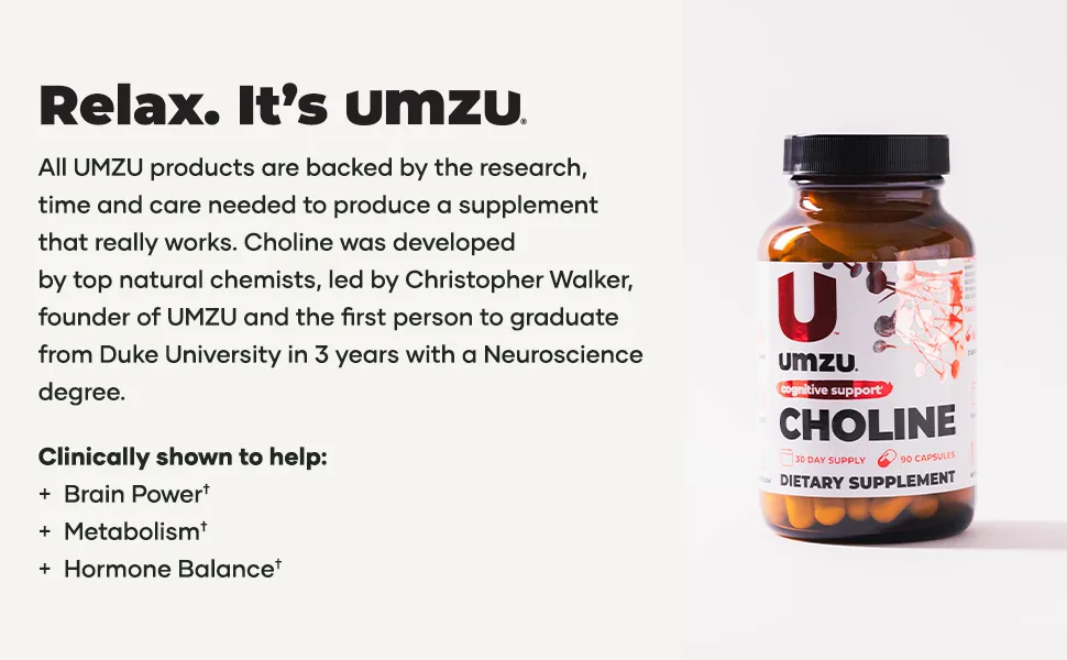UMZU Choline - Cognitive & Hormonal Supplement to Support Cognition, Nervous System Function, Healthy Hormonal Balance, and Metabolism - (30 Day Supply 90 Capsules) - brain supplement