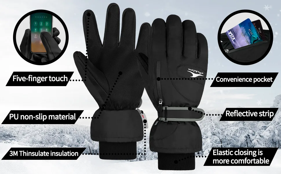 Achiou Ski Snow Gloves for Winter Waterproof & Windproof Men Warm Thermal Insulation Dark Blue Medium - Achiou Gloves