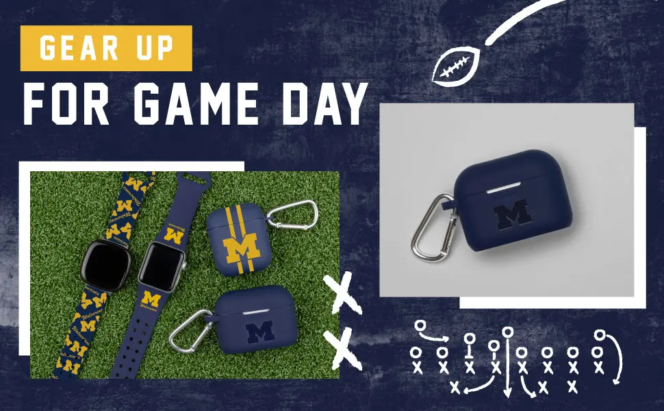 AFFINITY BANDS Michigan Wolverines HD Case Cover Compatible with Apple AirPods Gen 1 & 2 (Stripes) - Michigan watch bands