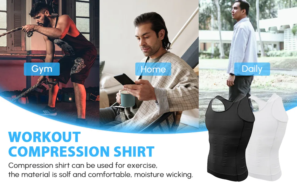 Aptoco Compression Shirts for Men Slimming,Men Body Shaper Fajas para Hombres Undershirt for Men's Gynecomastia Black Medium - compressiom shirts