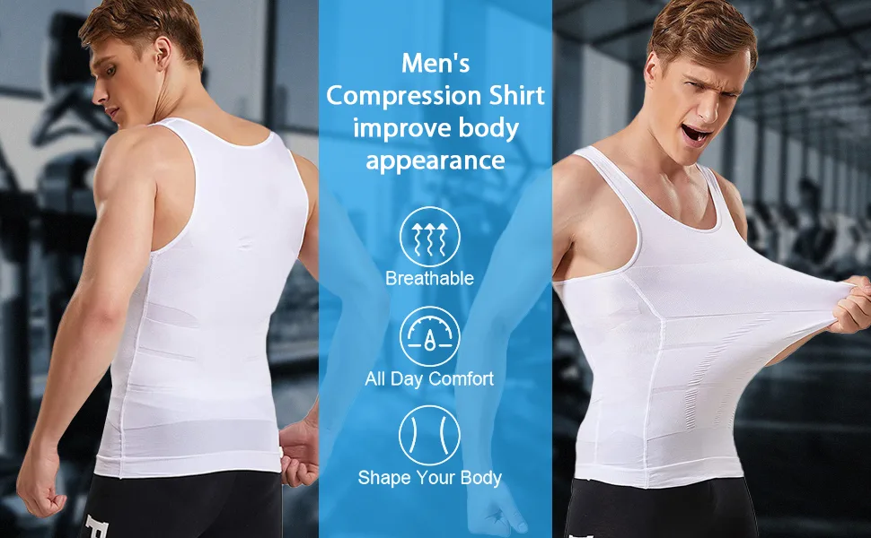 Aptoco Compression Shirts for Men Slimming,Men Body Shaper Abs Slim Tank Top Undershirt for Men's Gynecomastia White Large - Sleeveless Undershirt Body Shaper Vest