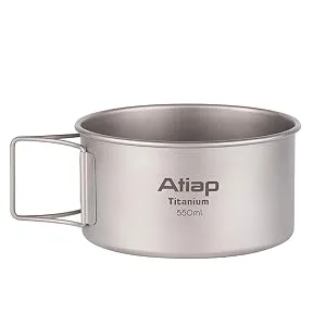 ATiAP Titanium Bowl Pot with Foldable Handle, Single-Wall Titanium Cooking Tableware Bowl with Folding Handle for Outdoor Camping Hiking Picnic (550ML) - Titanium Camping Foldable Bowl 550ml