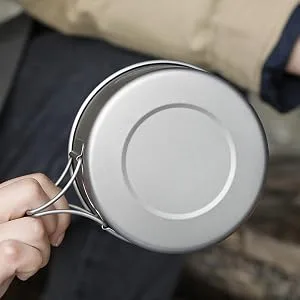 ATiAP Titanium Bowl Pot with Foldable Handle, Single-Wall Titanium Cooking Tableware Bowl with Folding Handle for Outdoor Camping Hiking Picnic (550ML) - Titanium Camping Foldable Bowl
