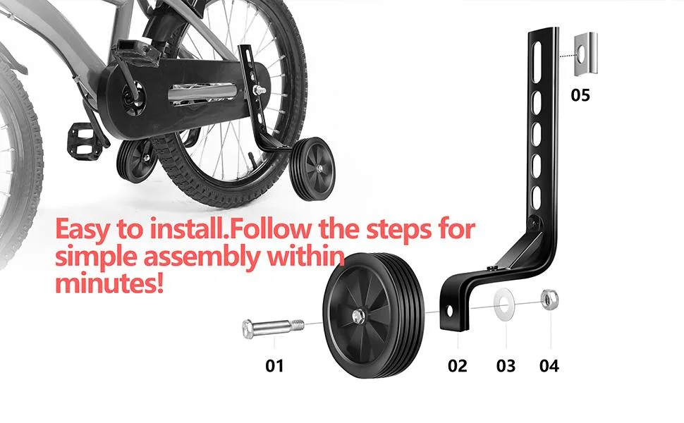 BNKIHDD Bicycle Training Wheels for Kids Stronger Version Replacement Adjustable Bicycles Stabilizer for Children, Suitable for 12/14/ 16/18/ 20/ inch Children's Single Speed Bikes black - EASY TO INSTALL