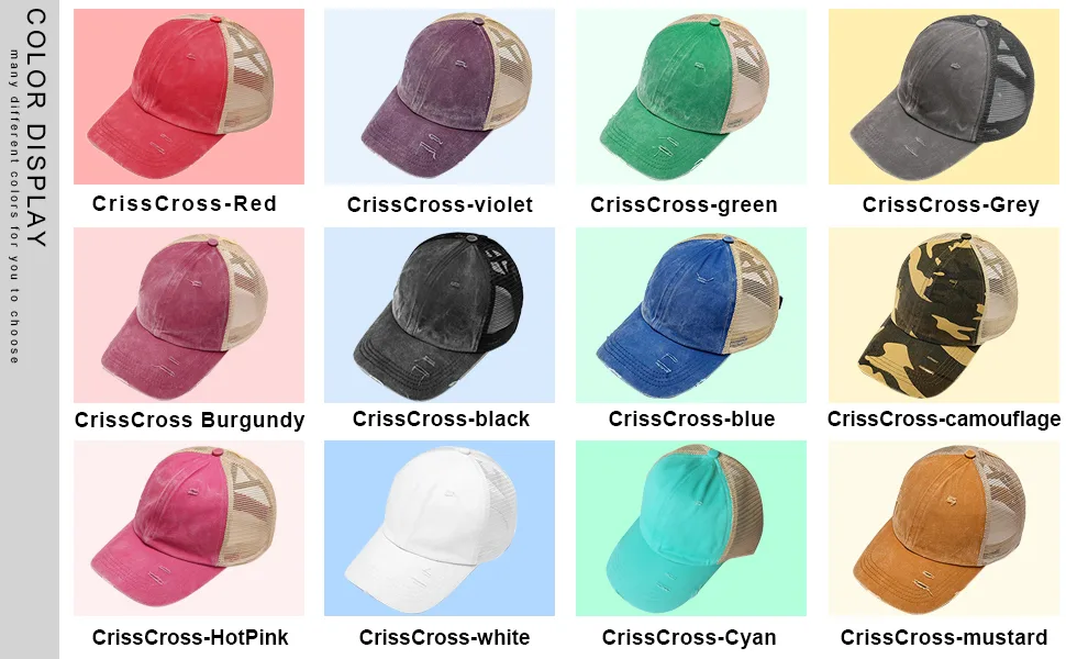 Criss Cross Hat Washed Distressed Baseball Cap Ponytail Hat High Messy Bun Ponycap for Women Crisscross-black - product information 1