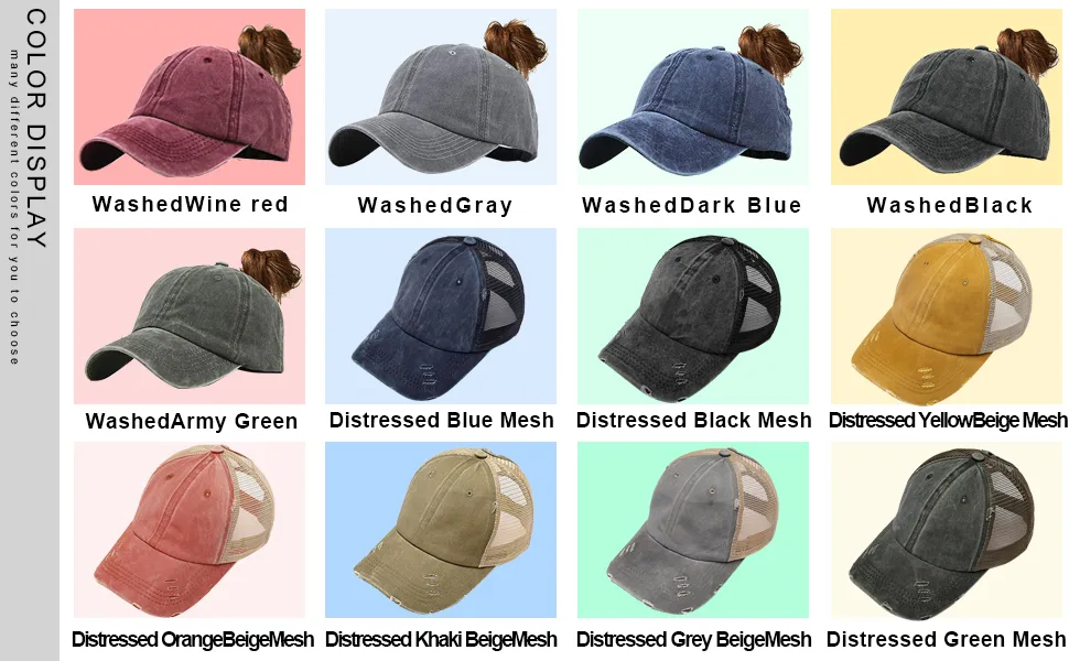 Criss Cross Hat Washed Distressed Baseball Cap Ponytail Hat High Messy Bun Ponycap for Women Crisscross-black - product information 5