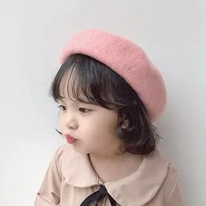 Kids Girls French Beret Hat Artist Hat Solid Warm Beanie Cap Winter Autumn Pink 1 - product information 2