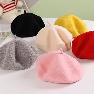 Kids Girls French Beret Hat Artist Hat Solid Warm Beanie Cap Winter Autumn Pink 1 - product information 4