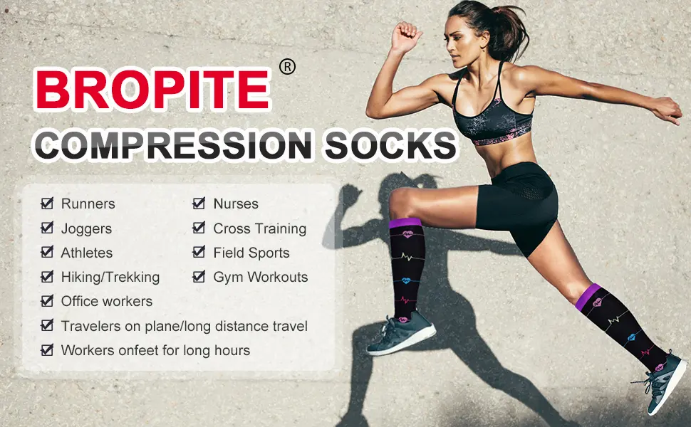 bropite Copper Compression Socks for Men & Women Circulation- 6 Pairs 20-30mmhg Support Compression Socks - Best for Running, Athletic, Nurses, Pregnancy, Flight Large-X-Large Black - Bropite compression socks