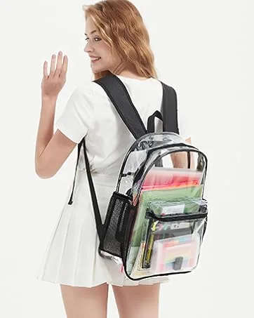 Busiuw Clear Backpack Stadium Approved Clear Sling Bag 12x6x12 with Adjustable Reinforced Straps, Clear Chest Bag for Festivals and Games (Black) Small Black - Clear Bookbag