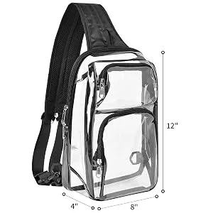 Busiuw Clear Backpack Stadium Approved Clear Sling Bag 12x6x12 with Adjustable Reinforced Straps, Clear Chest Bag for Festivals and Games (Black) Small Black - product information 15