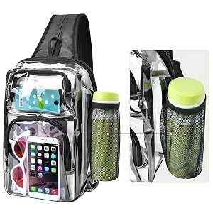 Busiuw Clear Backpack Stadium Approved Clear Sling Bag 12x6x12 with Adjustable Reinforced Straps, Clear Chest Bag for Festivals and Games (Black) Small Black - product information 17