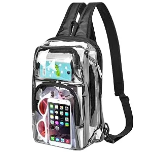 Busiuw Clear Backpack Stadium Approved Clear Sling Bag 12x6x12 with Adjustable Reinforced Straps, Clear Chest Bag for Festivals and Games (Black) Small Black - product information 19