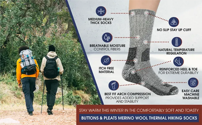 Buttons & Pleats Wool Socks for Men & Women 80% Merino Thermal Warm Cozy Winter Boot Sock Medium-Large A3-charcoal (3 Pairs) - boot socks