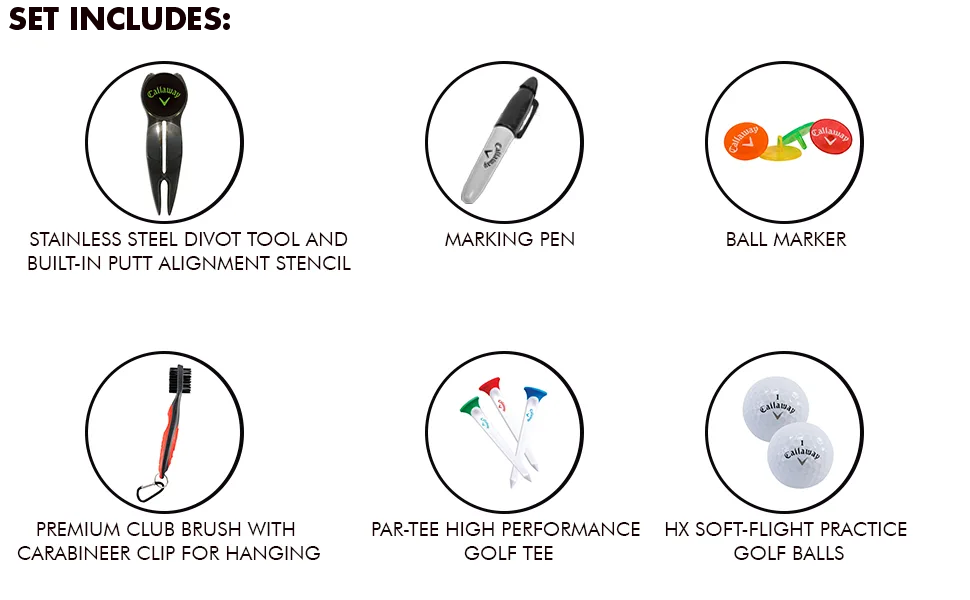 Callaway On-Course Golf Accessories Gift Set with Golf Club Brush & Divot Repair Tool with Ball Marker,Black - set includes