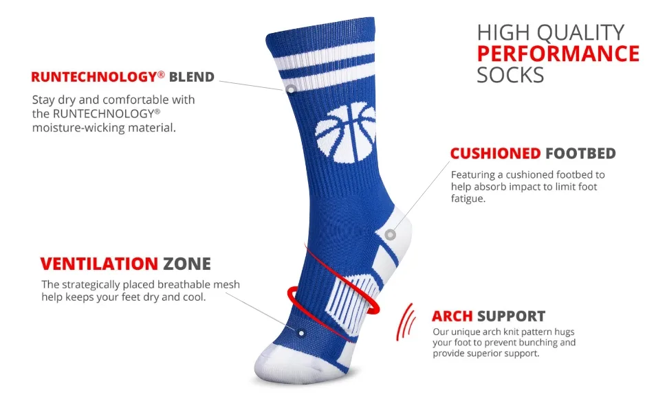 Half Cushioned Crew Basketball Socks | One Size Black - woven basketball socks key features