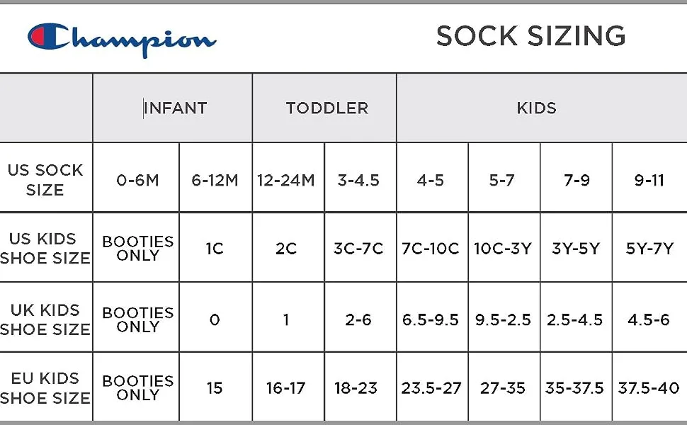 Champion unisex-child Kids' 6-pack Crew Socks 7-9 Crew Stripe - Navy - champion size chart