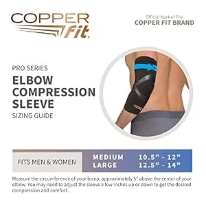 Copper Fit Pro Series Performance Compression Elbow Sleeve Large Black with Copper Trim - CopperFit Pro Series Elbow Compression Sleeve Sizing Guide