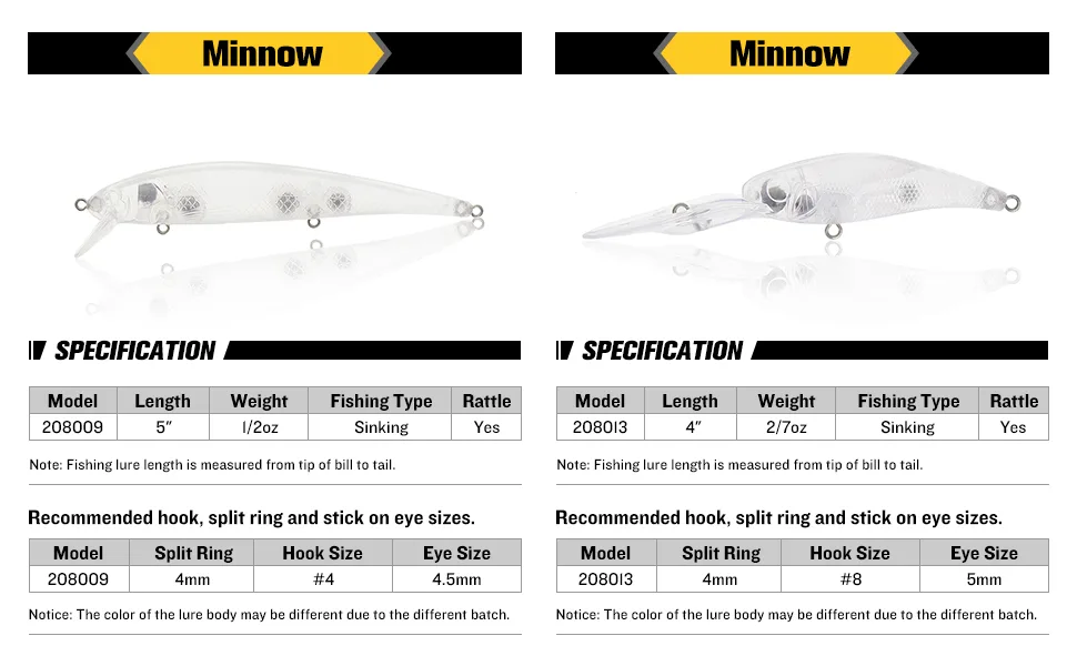 Croch Blank Crankbaits Unpainted Fishing Lure with Tackle Box Multi-type A: 30 Pcs, 6 Different Types - product specification
