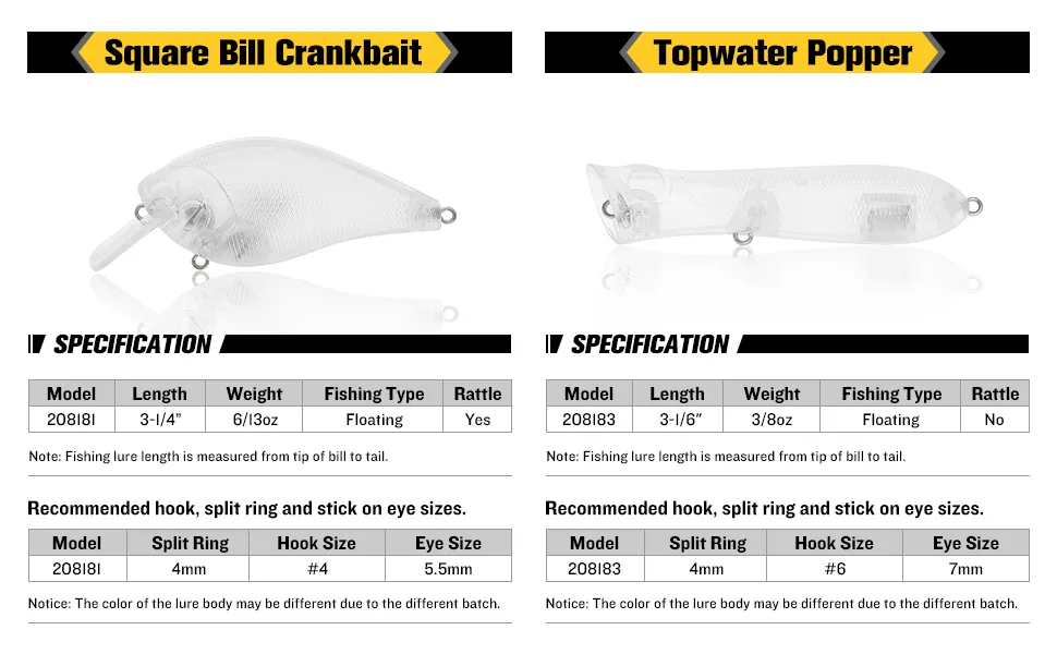Croch Blank Crankbaits Unpainted Fishing Lure with Tackle Box Multi-type A: 30 Pcs, 6 Different Types - product specification