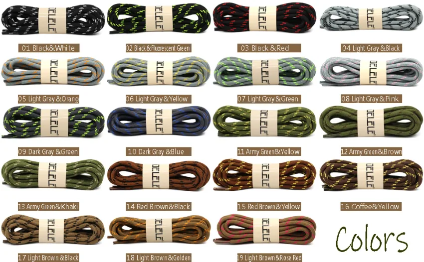 DELELE 2 Pair Work Boot Laces Outdoor Mountaineering Hiking Walking Shoelaces 55.12"Inch (140CM) 03 Black Red - Colors