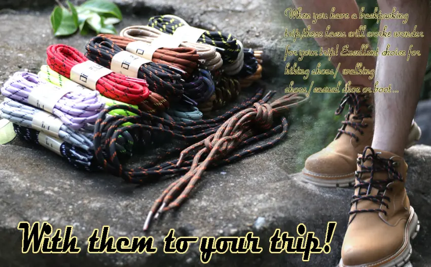 DELELE 2 Pair Thick Round Climbing Shoelaces Hiking Shoe Laces Boot Laces 45.28"Inch (115CM) De109-02 Black - Challenge for new life!