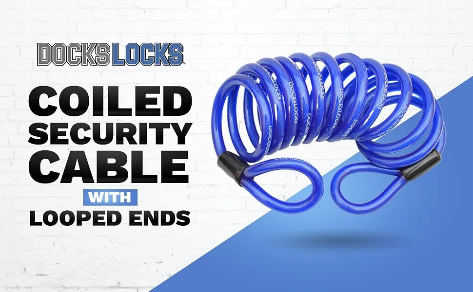 DocksLocks Anti-Theft Weatherproof Coiled Security Cable with Reinforced Looped Ends 10ft - DocksLocks-370-000 Banner 1
