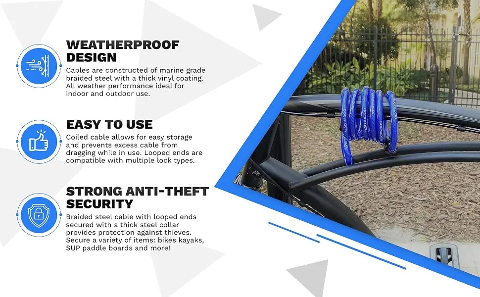 DocksLocks Anti-Theft Weatherproof Coiled Security Cable with Reinforced Looped Ends 10ft - DocksLocks-370-000 Banner 2