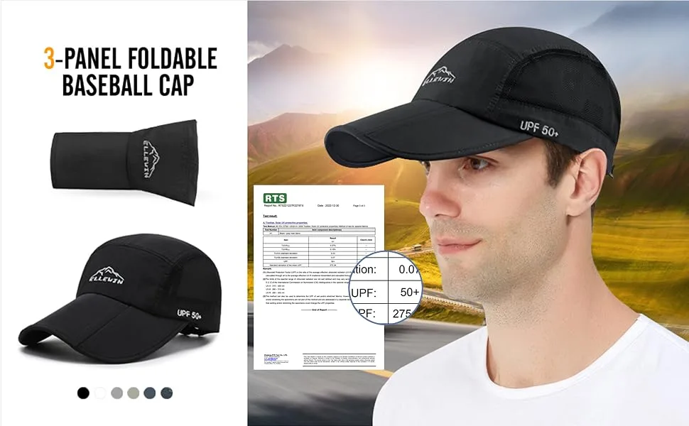 ELLEWIN Unisex Baseball Cap UPF 50 Unstructured Hat with Foldable Long Large Bill Light Grey-l - product information 2