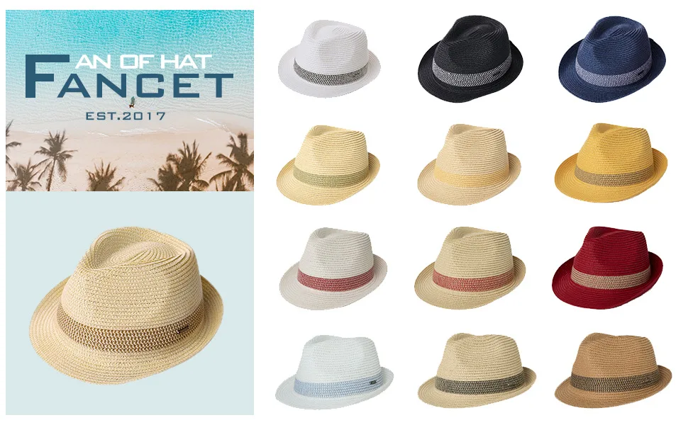 Fancet Packable Straw Fedora Panama Sun Summer Beach Hat Cuban Trilby Men Women 55-64cm Medium 16010-beige - fedora beach hat mens hats fancet packable straw xl womens cruise cuban for travel kentucky derby