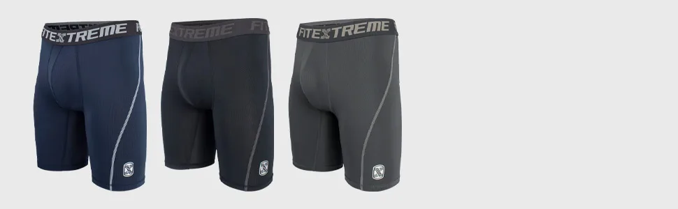 FITEXTREME Men's Compression Shorts 3 Pack, Cool Dry Mesh, Running Workout Athletic Small Short Mix - 3pack