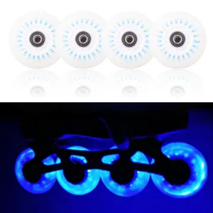 FYANER Light Up Inline Skate Wheels 4 Pack - Luminous Flash Inline Skates Replacement Wheel 80mm Blue - Blue