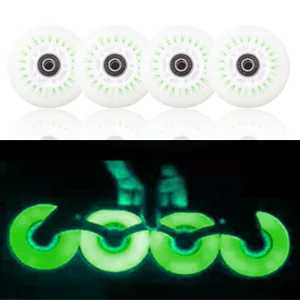 FYANER Light Up Inline Skate Wheels 4 Pack - Luminous Flash Inline Skates Replacement Wheel 80mm Blue - Green