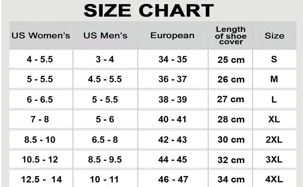 Rain Shoe Covers | Waterproof Shoe Covers for Men Women | Reusable Galoshes Overshoes Black XX-Large - Size chart