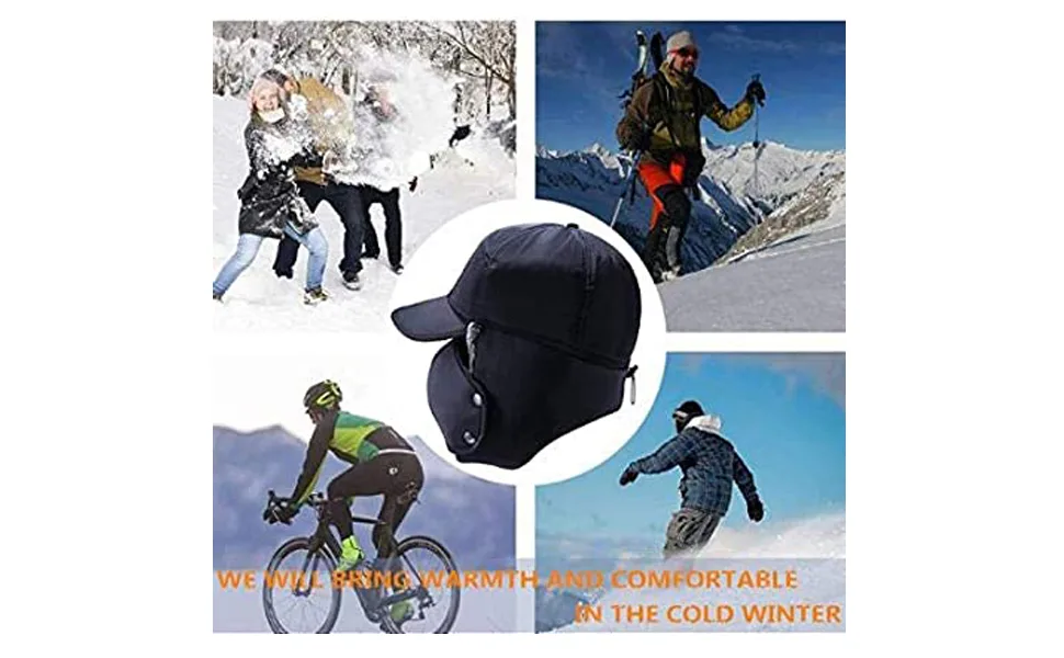 Winter 3 in 1 Thermal Fur Lined Trapper Bomber Hat with Ear Flap Face Warmer Windproof Baseball Ski Cap Black - Applied Occasions