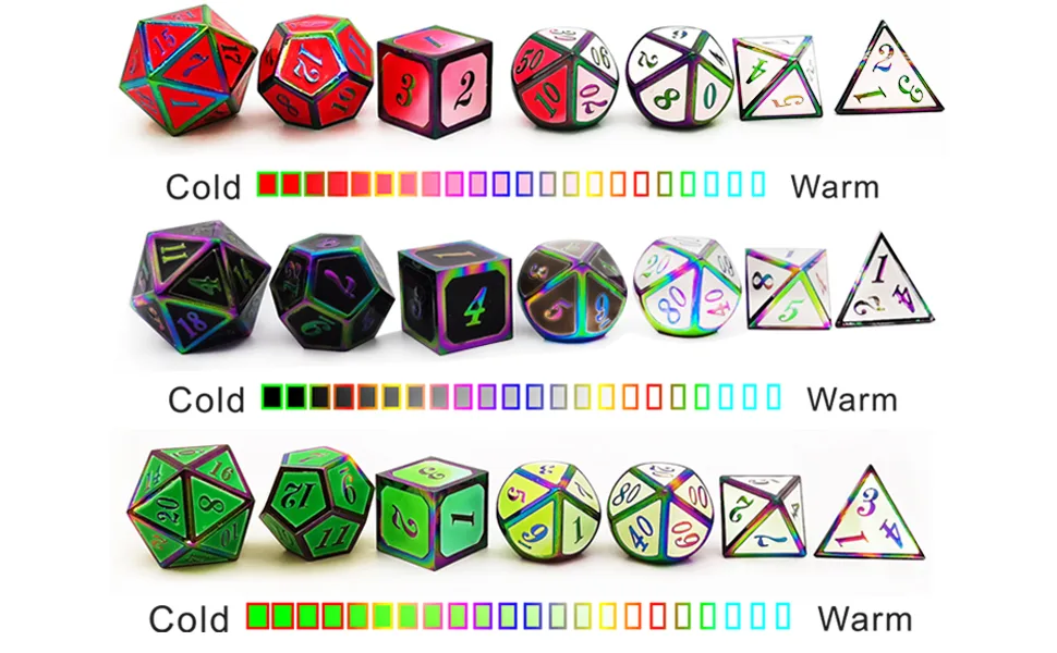 HAOMEJA Color Changing Temperature Metal DND dice kit, D&D dice Set Role Playing Dice Dungeons and Dragons Black Transition White Z Black White - product information 2