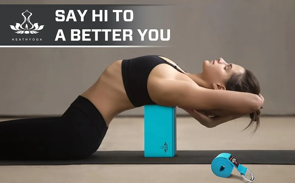 Heathyoga Yoga Blocks 2 Pack with Strap, High Density EVA Foam Yoga Block and Yoga Strap Set to Support and Improve Poses and Flexibility Turquoise - Yoga Block