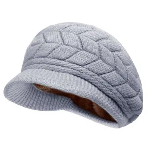 HINDAWI Women Winter Warm Knit Hat Wool Snow Ski Caps with Visor Black - product information 2