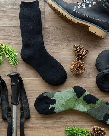 HOT FEET 4 Pack 8 Socks Mens Active Work and Outdoors Hiking Socks, Fully Cushioned, Thermal Wool Blend, Warm Reinforced Green & Brown - Boys Thermal Socks