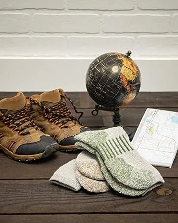 HOT FEET 4 Pack 8 Socks Mens Active Work and Outdoors Hiking Socks, Fully Cushioned, Thermal Wool Blend, Warm Reinforced Green & Brown - Men Work Socks