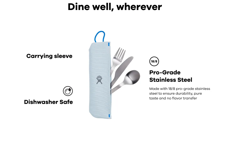 Hydro Flask Flatware Set - Stainless Steel Portable Travel Camping Dinnerware Silverware Eating Utensils Outdoor Kitchen - Block 2