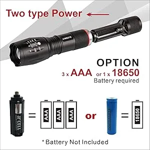 JARDLITE LED Emergency Handheld Flashlight, 4 Pack, Adjustable Focus, Water Resistant with 5 Modes, Best Tactical Torch for Hurricane, Camping, Dog Walking 4pack L1000 - battery