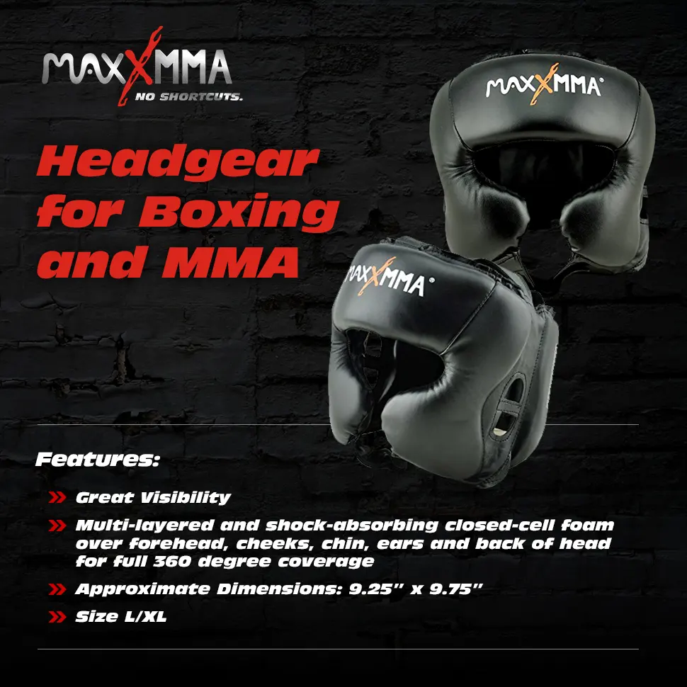 MaxxMMA Headgear Black L/XL Boxing MMA Training Kickboxing Sparring Karate Taekwondo - product information 17