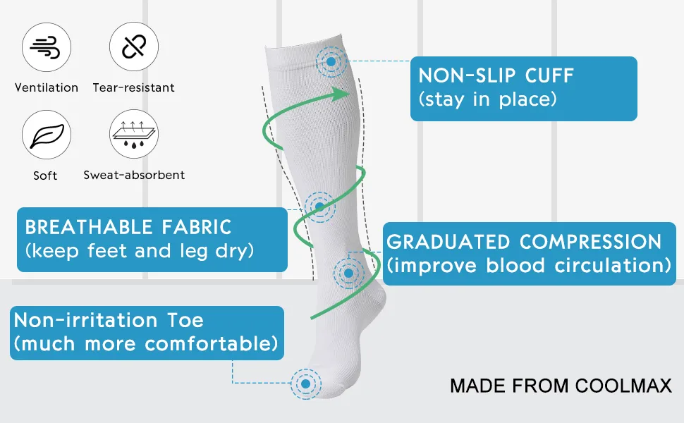 +MD 6 Pairs Compression Socks for Women & Men Circulation 8-15mmHg Knee High Support Socks for Running,Athletic BLK10-13 10-13 Black (6 Pairs) - product information 3